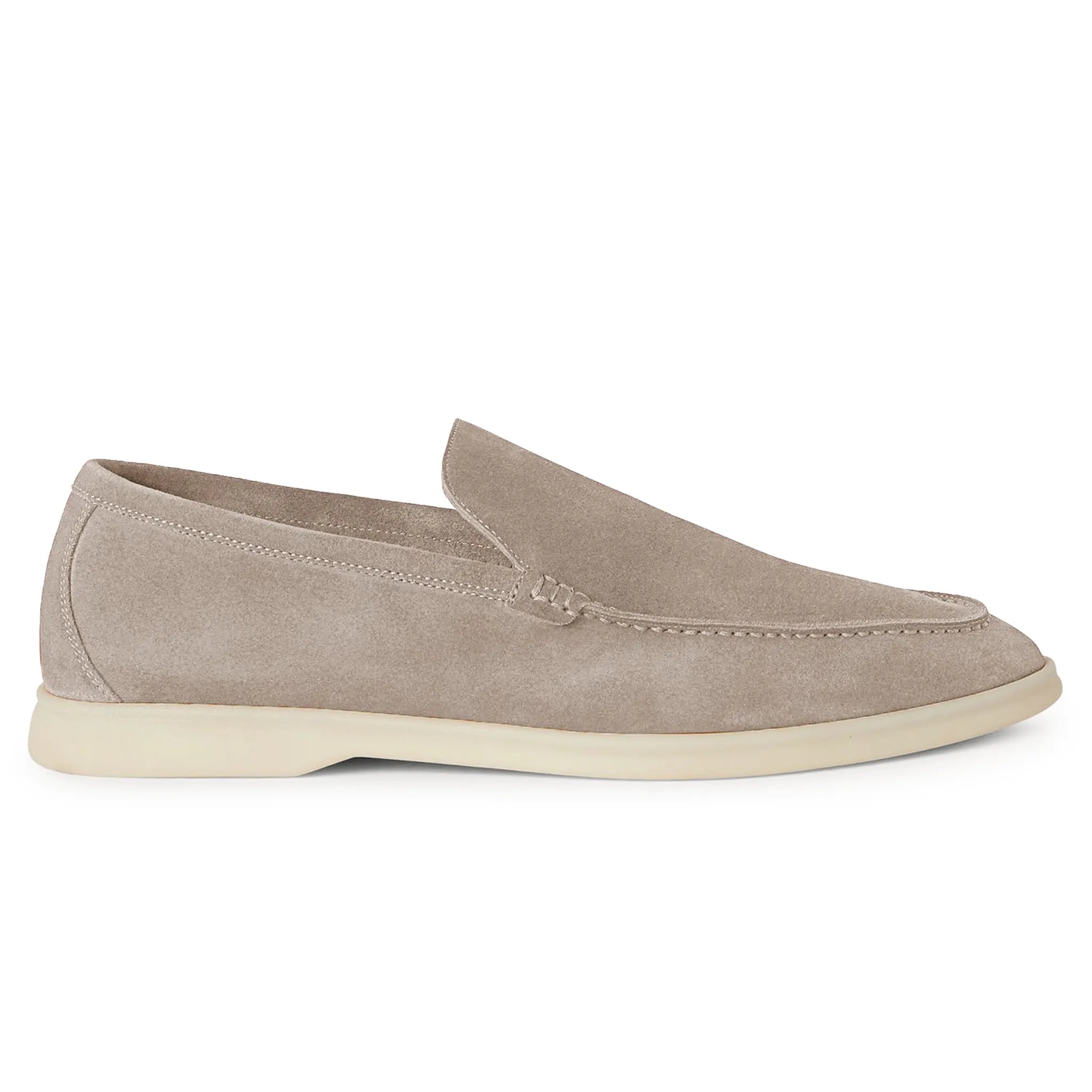 Side View of Loro Piana Summer Walk Suede Classic Beige Loafers FAE8124_D840
